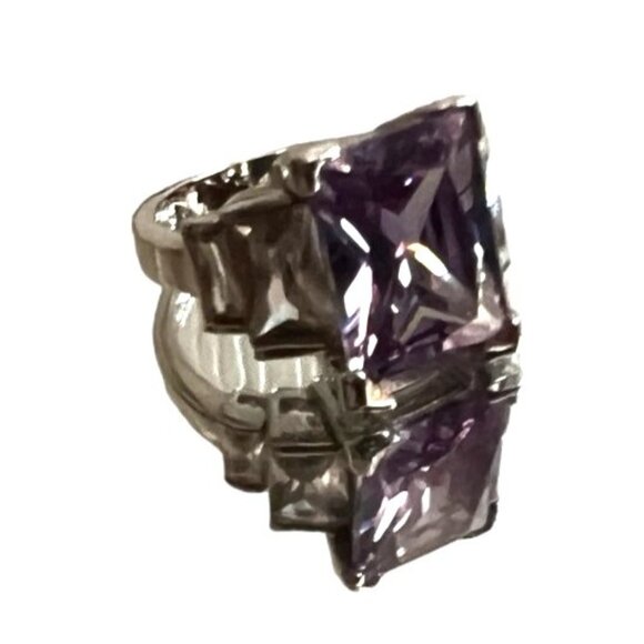 Light Purple and Diamond Baguette Ring Cubic Zirconia Sz 7 Womens Silver Band an - Picture 7 of 16
